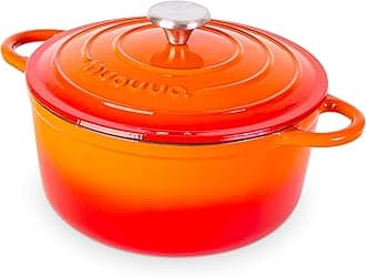 Nuovva Enamelled Cast Iron Dutch Oven Pot with Lid – 5 Quart Casserole Dish – Ceramic Dutch Oven for Bread Baking, Roasting, Braising & Stews – Oven Safe up to 500°F – 24cm Orange