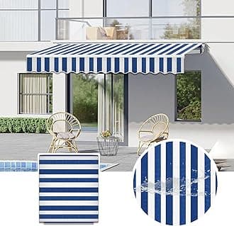 Commercial Patio Awning Top Replacement Fabric| 100% Polyester Sunshade Shelter with UV & Water-Resistant Fabric for Deck, Balcony, Yard, Coffee,Customizable(Blue White Stripes,11x9.8ft)