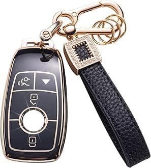 Benz Key Fob Cover, Leather Lanyard with Smart Key Protection, Compatible with A, C, G, E & S Class 2017-2021