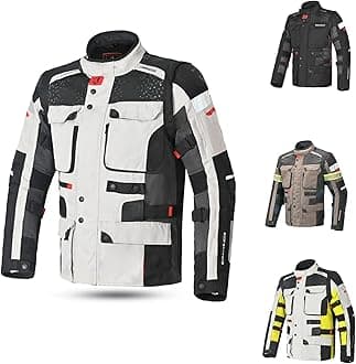 MAXIMO-MOTO Bela Crossroad Men’s Adventure Motorcycle Jacket Waterproof Tri-Layer Design with Detachable Waist Bag 7 Waterproof Pockets and CE Level A Protection