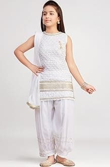 Aarika Girls Ethnic Wear Black Colour Sequin Embroidery/Lace Work Georgette Kurti Patiala Set With Dupatta