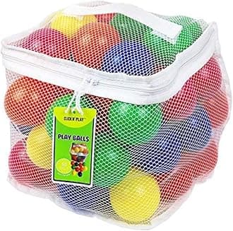 Click n' Play Pack of 50 Phthalate Free BPA Free Crush Proof Plastic Ball, Pit Balls - 6 Bright Colors in Reusable and Durable Storage Mesh Bag with Zipper