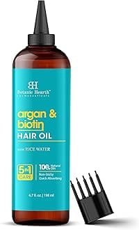 Botanic Hearth Argan & Biotin Hair Oil | 6.7 Fl Oz (198 ml) | Scalp Treatment for Hair Loss, Dry & Frizzy Hair Repair, Deep Nourishing Oil for All Hair Types | 100% Natural and Vegan