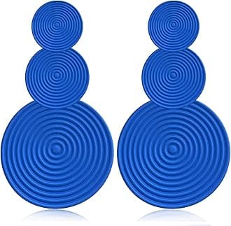 JNONLHandmade Long Round Alloy Dangle Drop Earrings - Statement 60s 70s 80s Vintage Gold Disk Round Disc Earrings - Boho Lightweight Summer Beach Jewelry Earring for Women