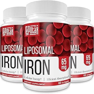 Liposomal Fe Iron Supplement for Women,65 mg Iron Supplement with Folic Acid & Vitamin B12 for Men,Red Blood Cell Production & Energy Support for Adults Iron Deficiency 60 Softgels(3 Bottle)