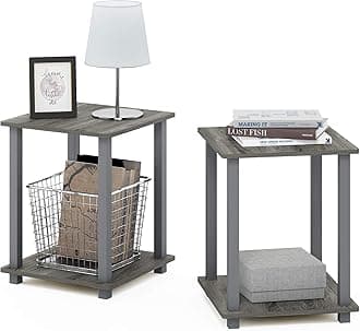 SIMPLISTIC Side Table Set of 2, 2-Tier Square Modern End Table, Nightstand, Night Stand, Bedside Table, Toolless Assembly, for Living Room, Bedroom, French Oak