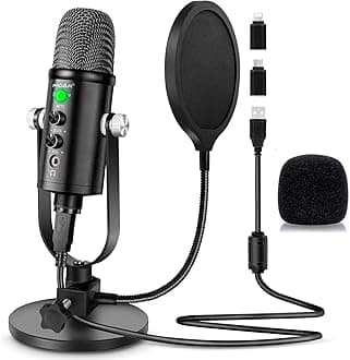 Microphone for Podcast, USB Microphone Kit for Phone, PC/Micro/Mac/Android,Professional Plug&Play Studio Mic with Stand for Gaming, Online Chatting, Videos, Voice Overs, Streaming