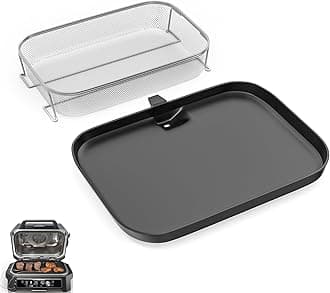 Grill Griddle Plate with Fryer Basket for Ninja Woodfire Grill Outdoor OG850 OG951 Accessories Non-Stick Flat Top Griddle Pan with Stainless Steel 304 Mesh Basket for Ninja OG800 OG900 Series