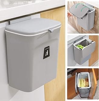 Tiyafuro Gallon Kitchen Compost Bin for Counter Top or Under Sink, Hanging Small Trash Can with Lid for Cupboard/Bathroom/Bedroom/Office/Camping, Mountable Indoor Compost Bucket, White