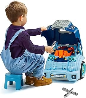 VEVOR Engine Toy, 60 Pieces, Kids Mechanic Car Repair Set with Removable Parts, Lights and Sounds, Steering Wheel and Horn, Kids Mechanic Workshop Set for Toddler Ages 3 Years and Up, Blue