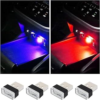 4 PCS USB LED Car Interior Atmosphere Lamp, Plug-in USB Decor Night Light, Portable Auto Ambient Lighting Kit, Universal Vehicle Interior Accessories for Most Cars (Red & Blue)