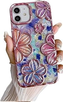 mobistyle Designed for iPhone 12/12 Pro Cover| Electroplating Bling Colourful Floral 3D TPU Camera Protection Back Cover Case for Women Girls (Pink)