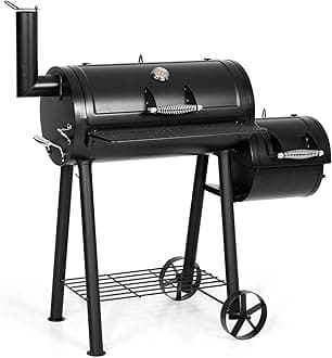 MFSTUDIO Heavy Duty Charcoal Wood Offset Outdoor Smoker Grill, Charcoal Grill with Smoker Combo for BBQ Grilling, 512 SQ.IN.