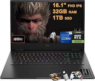 HP Omen 16 Gaming Laptop 16.1" FHD 165Hz (sRGB 100%, G-SYNC) Intel 24-core i9-13900HX 32GB RAM 1TB SSD GeForce RTX 4060 8GB RGB Backlit Thunderbolt FHD Privacy Camera Fast Charge Win11 w/ICP Accessory