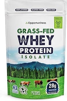 Grass Fed Whey Protein Powder Isolate Natural, Unflavored, Easy to Mix Non GMO and Gluten Free 0.5kg (454 Grammes)