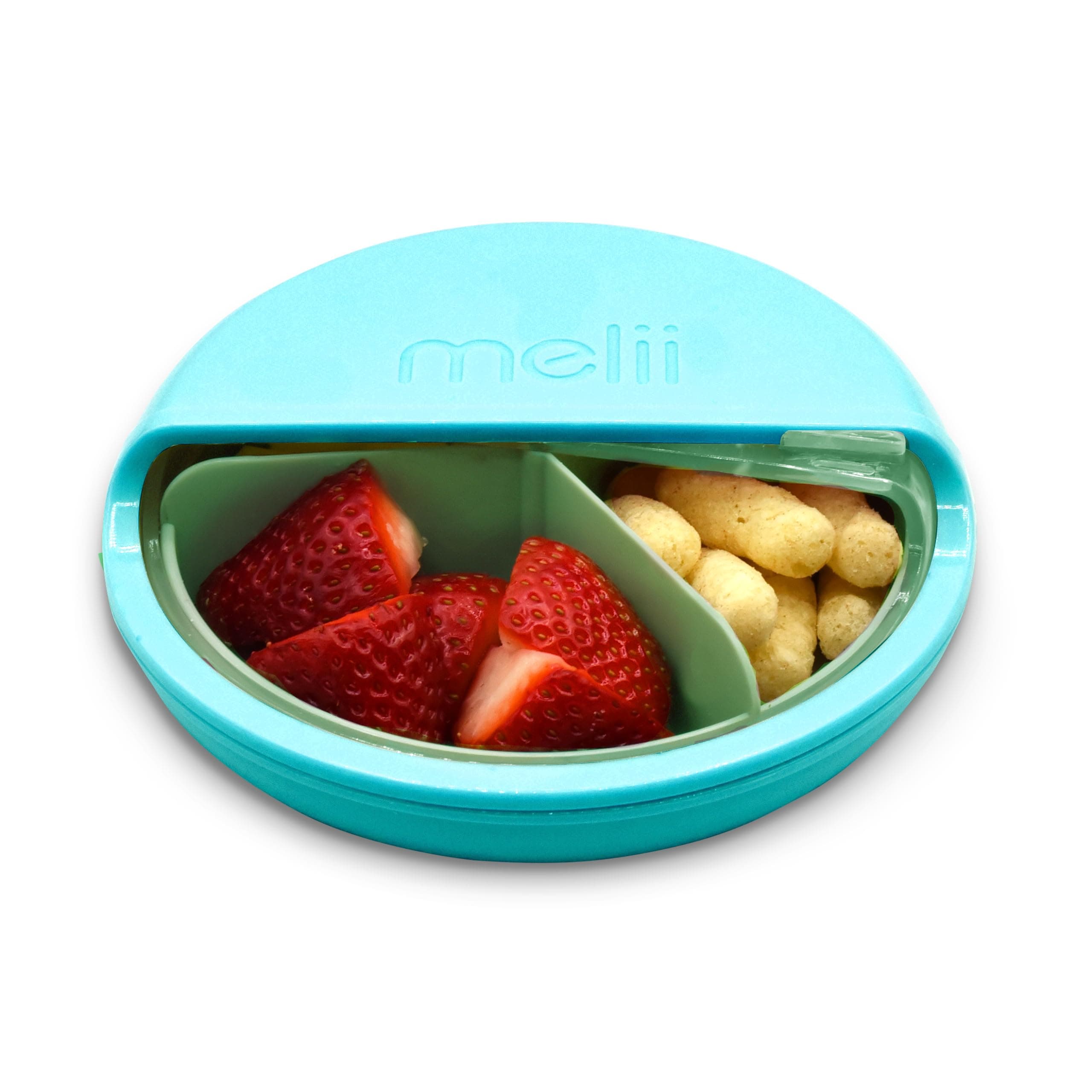 Spin Snack Container | 3-Compartment Rotating Snack Box with Sliding Window, BPA-Free, Dishwasher Safe, Portable Snack Container for Kids Ages 3+ (Blue)