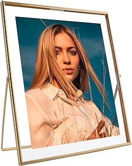 Gold Floating Frame (10"x12", Vertical), For Picture 8.5x11, 8x10, 7x9, Tabletop Shelf Photo Frame, Classy Gift For Father's Day, Birthday or Wedding, Home or Office Décor