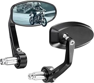 Motorcycle Handlebar Bar End Mirror, Billet Aluminum Rearview Motorcycle End Bar Mirror Universal 7/8" Round Anti Glare, Compatible with Most Scooters, ATV, UTV (Blue Lens)