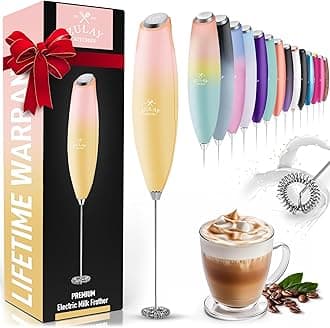 Zulay Powerful Milk Frother for Coffee with Powerful Motor - Handheld Frother Electric Whisk, Milk Foamer, Mini Mixer & Coffee Blender Frother for Frappe, Latte, Matcha, No Stand - Mimosa