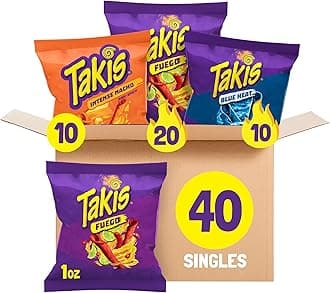 Takis Hero Variety Pack 40-Count 1 oz Individual Bags of Rolled Tortilla Chips - (20) Fuego, (10) Blue Heat, (10) Intense Nacho