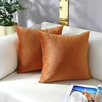 mixeoo Comfy Terracotta Throw Pillow Covers Decorative Square Solid Velvet Super Cushion Cases Home Decor for Sofa Couch Living Room, Set of 2, 18 x 18 Inch