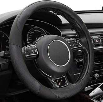 Xizopucy Black Microfiber Leather Steering Wheel Cover，Universal 15 inch Steering Wheel Covers for Car