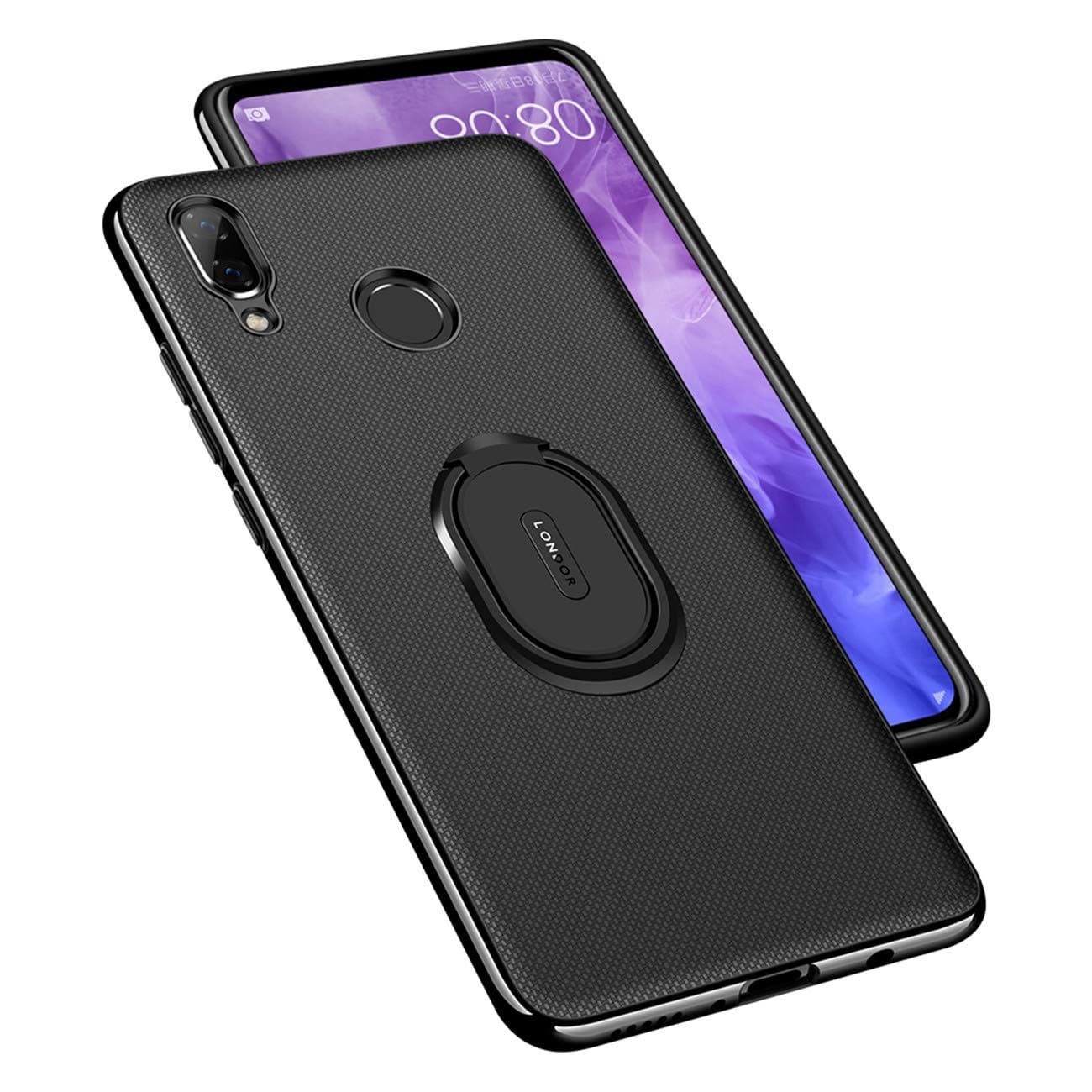 Designed for Huawei Nova 3/Nova 3i Case,Huawei Nova3i Leather Cover Case Ultra-Slim Heavy Duty Soft TPU Bumper Ring Holder Protective Case for Huawei P Smart + (Black, Huawei Nova 3i/P Smart +)