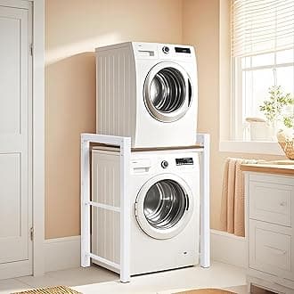 Washer Dryer Stacking Rack Stand, Heavy Duty Steel Standing Storage Shelf Washing Machine Shelf, Over The Washer and Dryer Shelves Space Saving, Load Capacity 300kg, for Bathroom Laundry Room (white)