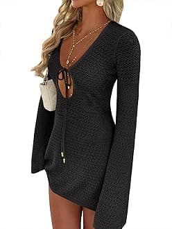 Swimsuit Cover Up for Women Crochet Bathing Suit 2026 Summer Swimwear V Neck Mesh Knit Dress Beach Vacation Clothes