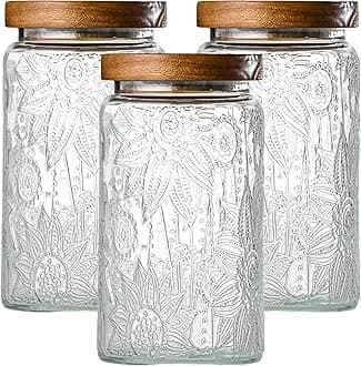 Adodeen 3-Pack 32oz Vintage Glass Jar With Lid, Glass Storage Containers, Airtight Kitchen Storage Containers For Sugar, Coffee, Tea, Spice, Flour, Candy Cookie, Pasta, Cereal