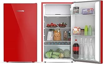 Nikai 140L Gross / 90L Net, Single Door Refrigerator with Glass Finish, 2L Bottle Holder, Glass Shelves, Separate Chiller Compartment, Mini Fridge for Kitchen, Bedroom, Office & Bar - NRF140GR (Red)