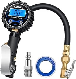 Digital Tire Pressure Gauge with Inflator(3-250 PSI 0.1 for Display Resolution), Heavy Duty Air Chuck and Compressor Accessories with Rubber Hose and Quick Connect Coupler, Blue
