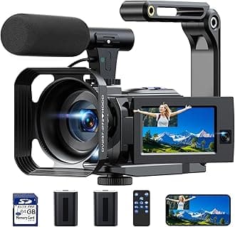 4k Video Camera Camcorder 56MP Dual Lens Cam Corder with WiFi IR Night Vision YouTube Camera,16X Digital Zoom Touch Screen Video Recorder with 64GB SD Card, Tripod, Remote Control, 2 Batteries