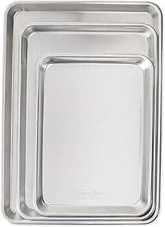 Nordic Ware Naturals 3 Piece Set - USA Made Aluminum Commercial Quality Sheet Pan for Baking or Roasting, Encapsulated Galvanized Steel Rim Prevents Warping; Half Sheet, Jelly Roll and Quarter Sheet