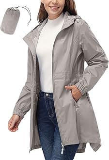 33,000ft Women's Rain Jacket Lightweight Hooded Long Rain Coat Waterproof Jacket Ladies Packable Functional Jacket Windbreaker Breathable Active Outdoor Coats