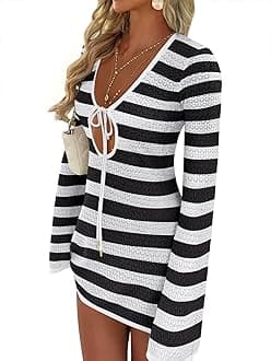 ANRABESS Beach Cover Ups for Women Crochet Swimsuit Bathing Suit Swimwear Bikini Mesh Knit Dress 2025 Summer Vacation Outfits