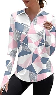 LoovooWomen Athletic Golf Polo Shirts Long Sleeves V Neck Running Hiking Quick Dry Trendy 2025 Pullover Workout Tops