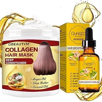 Collagen Hair Treatment Hair Mask & Hair Growth Serum,Deep Conditioner Hydrating Hair Mask for Dry Damaged Hair,Hair Growth Oil for Hair Loss,Natural Hair Regrowth Treatment for Men and Women