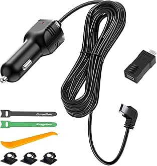 Dash Camera Car Charger, Mini USB and Micro USB Interfaces, L-Type Driving Recorders Power Cord Universal Car Adapter Power Cord 4m/13.12ft 12V/24V to DC5V 3A
