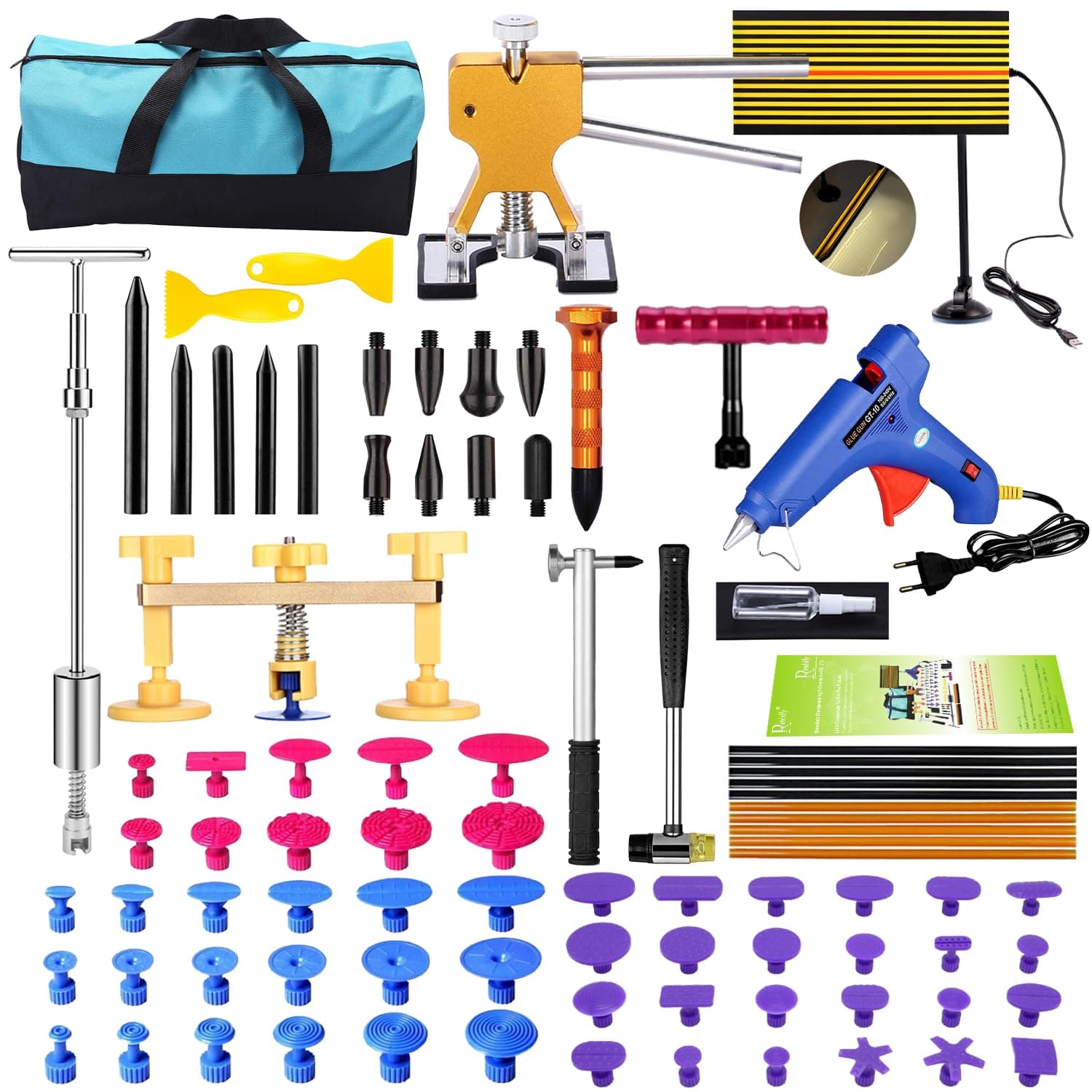 GLISTON DIY Paintless Dent Repair Kit 89pcs Dent Puller Tools Slide Hammer for Car Hail Damage Dent & Ding Remover