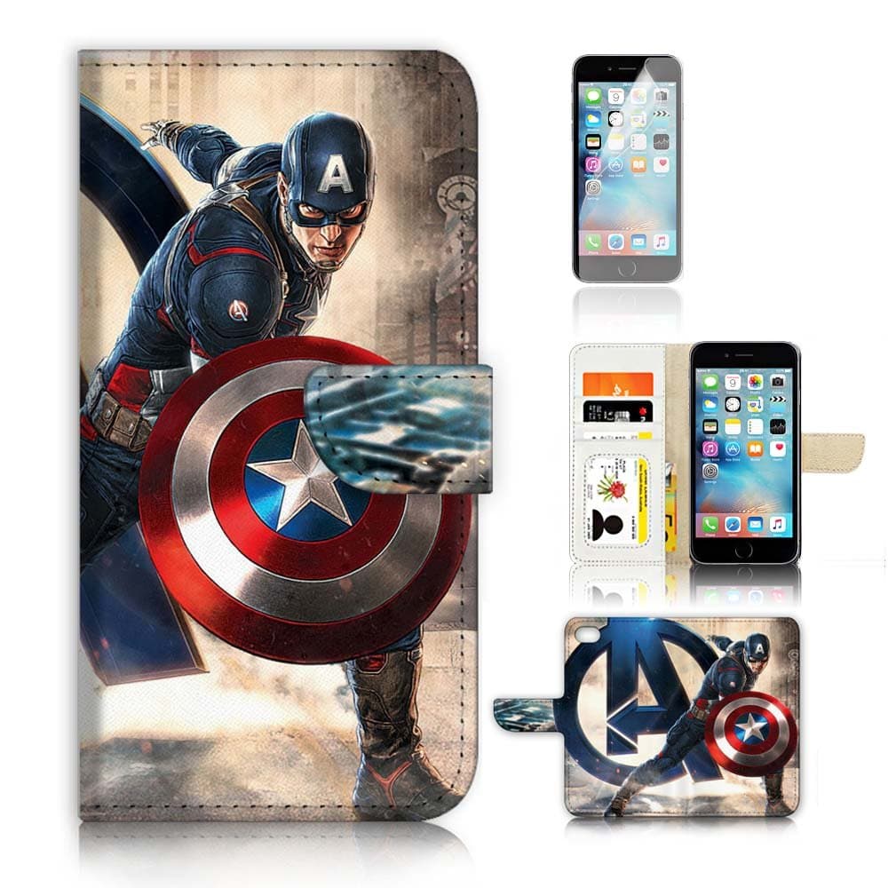 ( For iPhone 6 Plus / iPhone 6S Plus ) Flip Case Wallet Cover with Screen Protector - US B30020 - Captain America Super Hero B30020