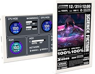 WOWNOVA 5" Computer Temp Monitor, Dynamic Theme Supported, PC Temperature Display, IPS Type-C USB Mini Secondary Screen, 800x480 Resolution, White