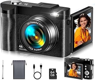 4K Digital Camera for Photography- 48MP Autofocus Vlogging Camera with 2.8" 180° Flip Screen, 16X Digital Zoom- Compact Point and Shoot Camera with 64GB SD for YouTube, Travel, Beginners