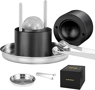 VEVOR Ice Ball Press 2.4" Ice Ball Maker Aviation Aluminum Ice Ball Press Kit for 60mm Ice Spheres Ice Press with Tongs and Drip Tray for Whiskey, Cocktail, Bourbon, Scott Party & Holiday Black
