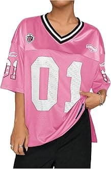 SOLY HUX Jersey Shirts for Women Y2k Graphic Number Oversized Tees V Neck Half Sleeve Cute Soccer Streetwear T Shirt Tops