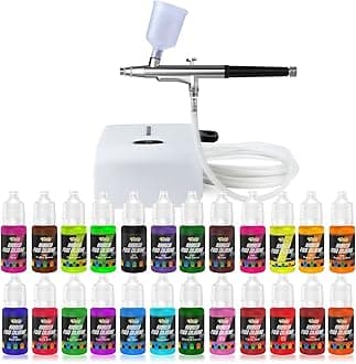 Cake Airbrush Decorating Kit with Compressor: Futebo Cookie Airbrush Kit with 24 Vivid Airbrush Liquid Food Colors, Decorate Cakes, Desserts or Other Baking Food(Color: White)
