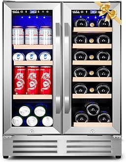 Wine and Beverage Refrigerator, 24 Inch Dual Zone Fridge with Glass Door, Built-In Cooler with Powerful and Quite Cool System/18 Bottles and 88 Cans Capacity Bverage Cooler