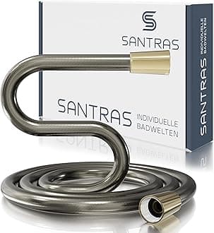 SANTRAS® Plastic Shower Hose Deluxe 1.50 m Long with Flow Limiter in Ruthenium/Gold - Particularly Flexible Shower Hose Made of Stainless Steel Made in Germany