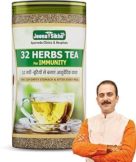 Jeena Sikho 32 Herbs Tea | Herbal Tea With Elaichi, Brahmi, Tulsi, Giloy, Laung, Gulab, Dalchini, Shank Pushpi for Body Detox and Wellness | Natural Detox Kahwa, 250gm