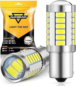 Auxbeam 1156 LED Bulbs for Backup Reverse Lights, Super Bright 6500K White P21W BA15S Bulbs for Car, 3030 33-SMD Chipsets Bulb with Projector, Pack of 2 (May Need Resistors)